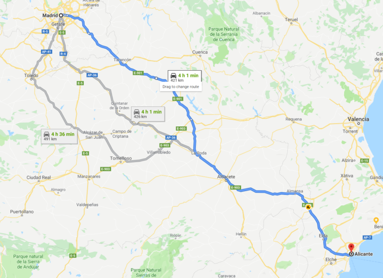 How far is Alicante from Madrid?