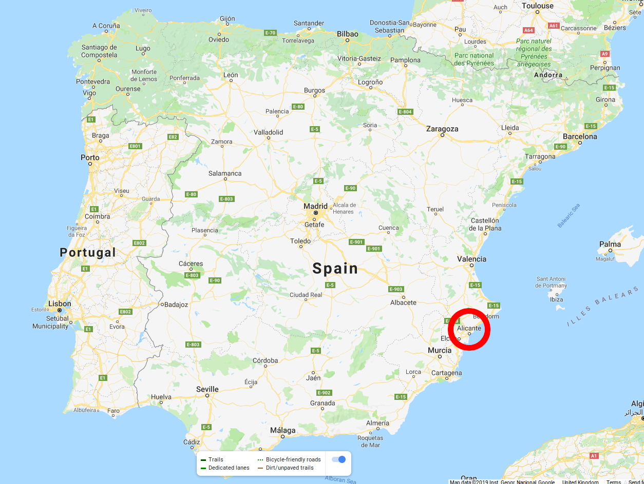 Where is Alicante in the map of Spain