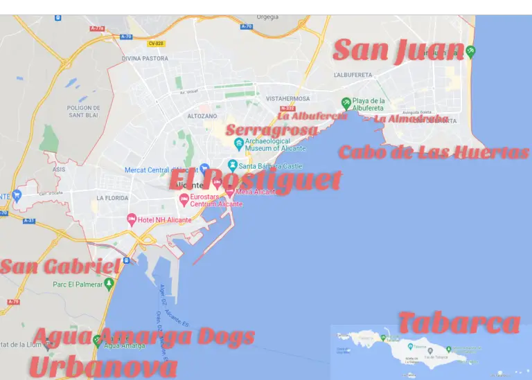 Alicante Beaches Map 768x549 